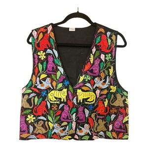 Maharani Cotton Multicolored CAT Hand Appliqué Vest Art Wear India One Size F2